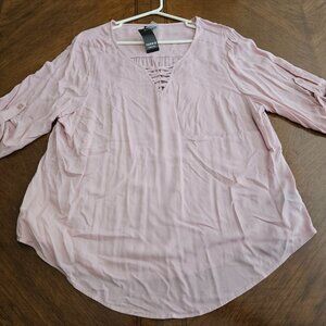 NWT Torrid Pink 3/4 Sleeve Lace-up Blouse